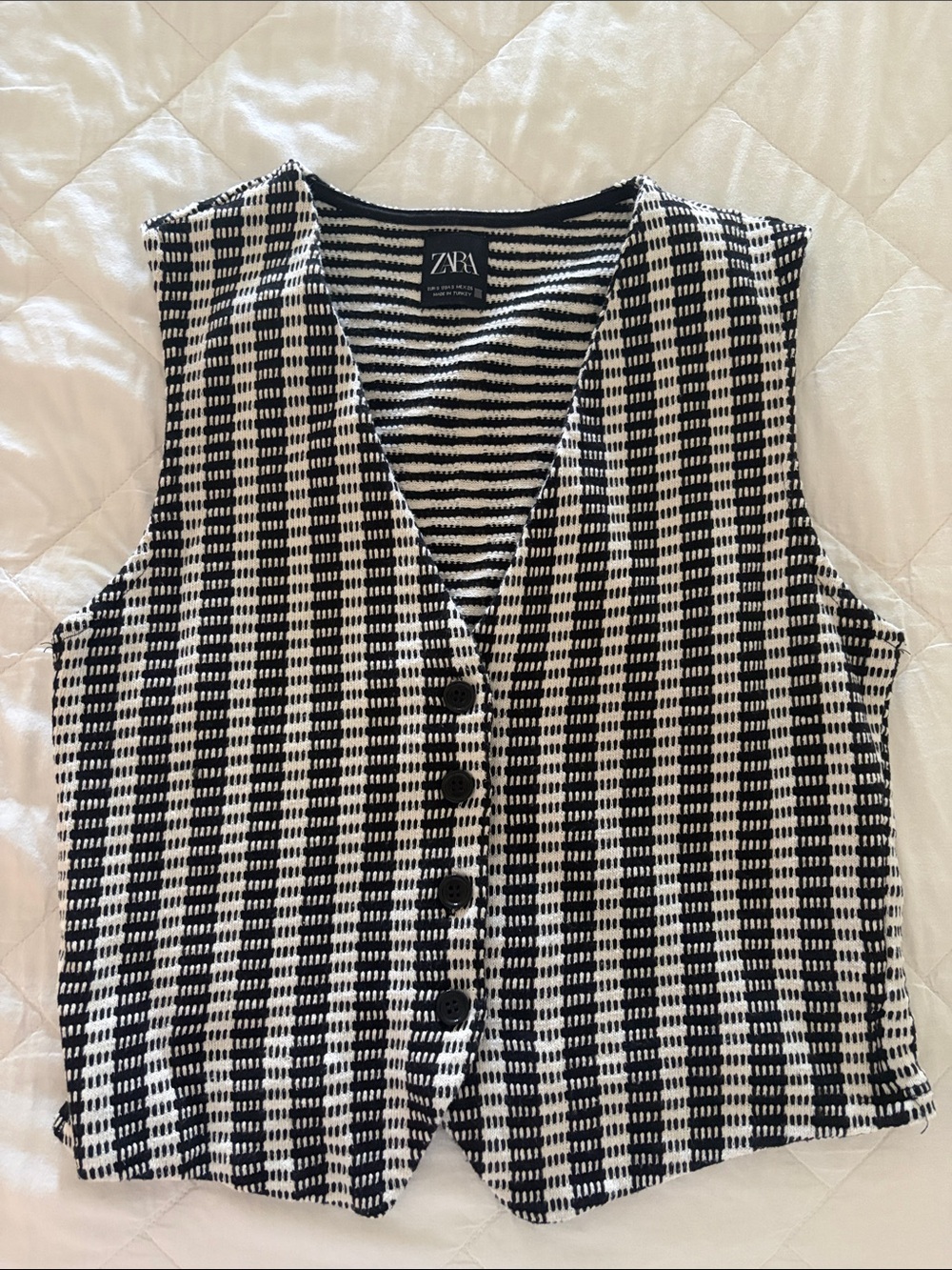 ZARA Black and White Check Knit Vest